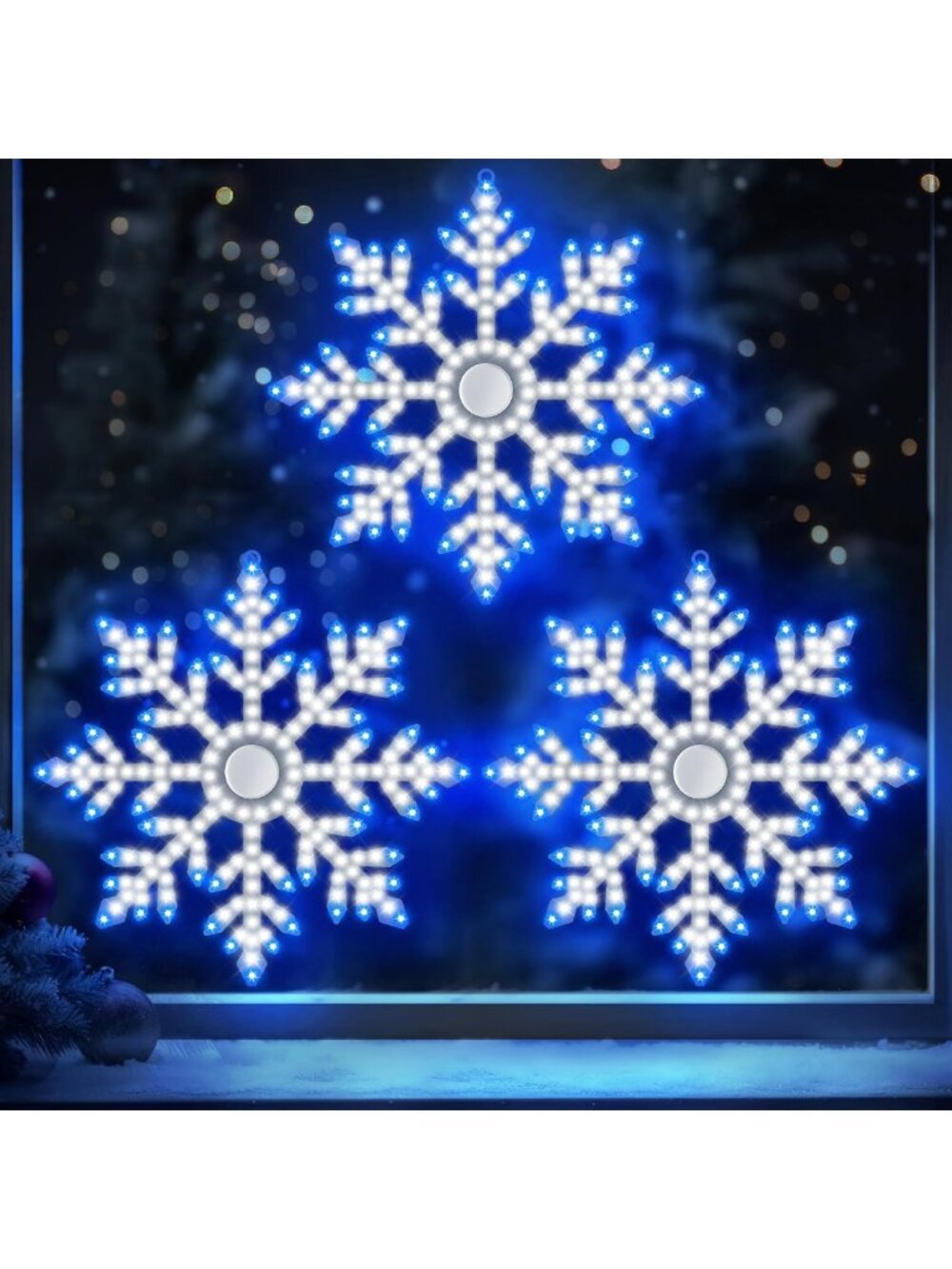 3 Pack Vibrant Twinkling Snowflake Lights, 10'' Waterproof LED Decor for Windows